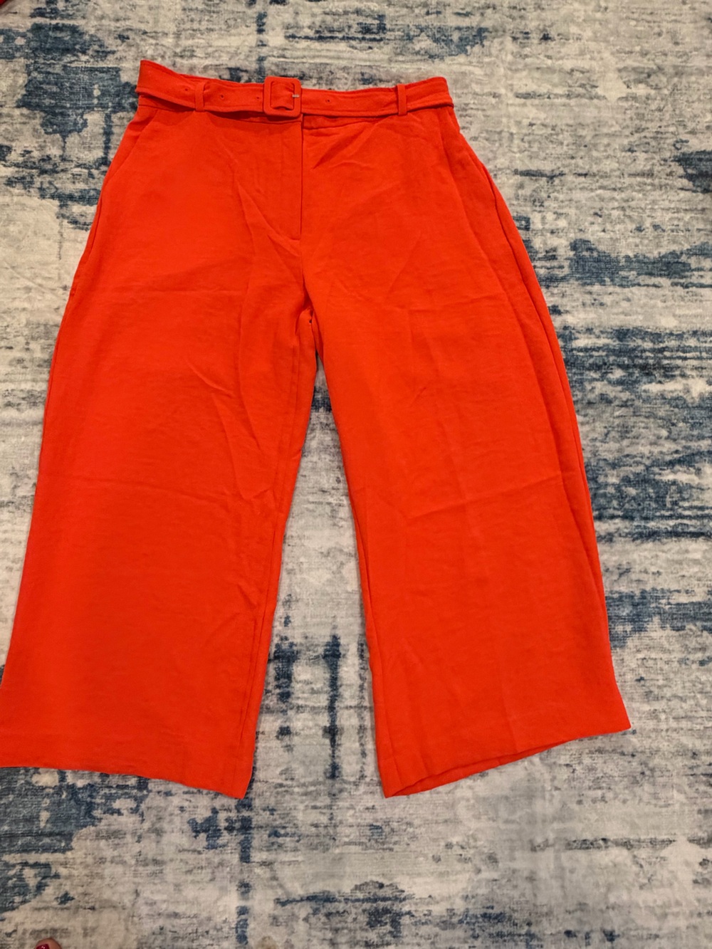Express Orange Wide-Leg Cropped Belted Pants
